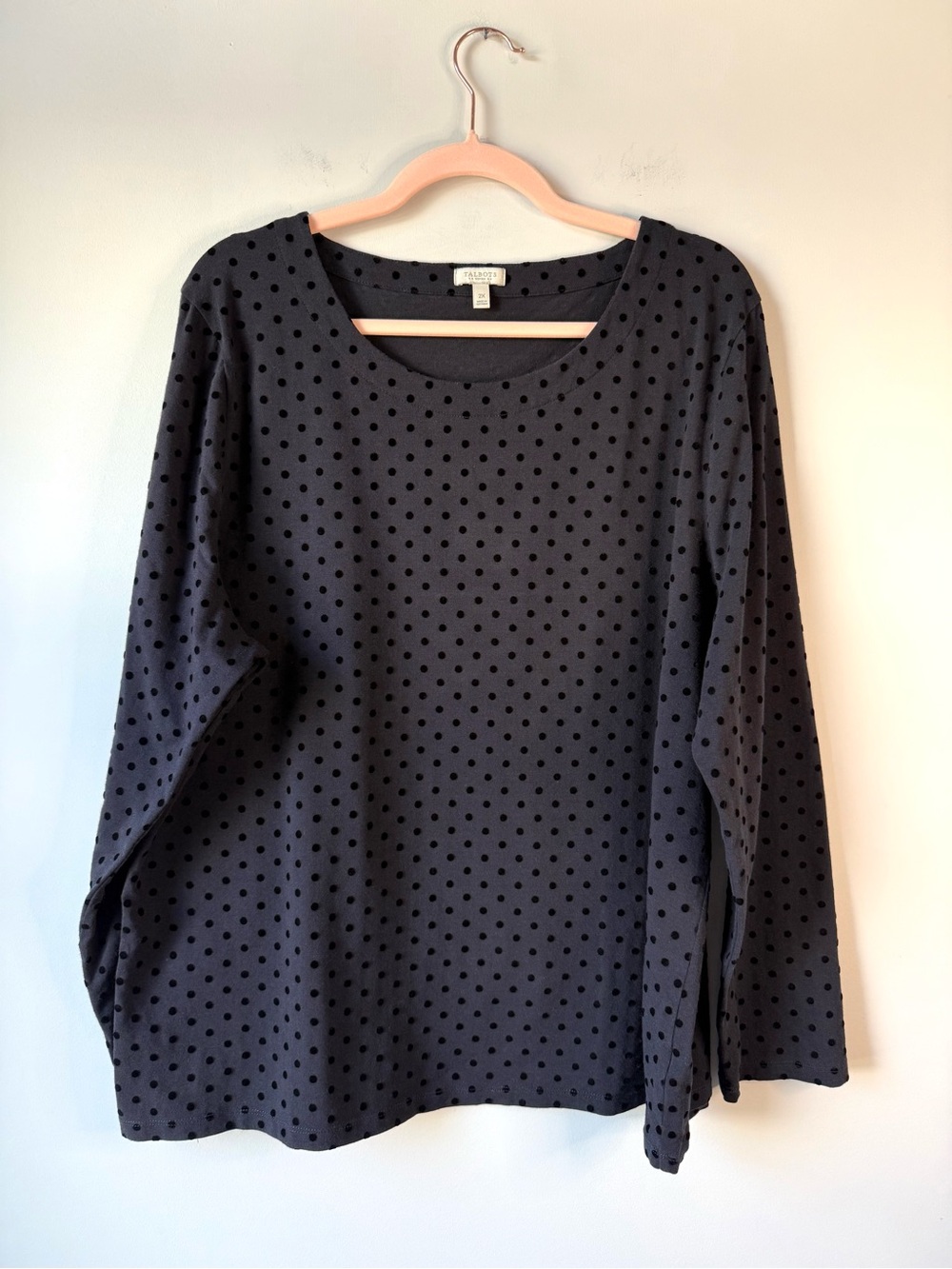Talbots Polka Dot Long Sleeve Top Black 2X Plus Size